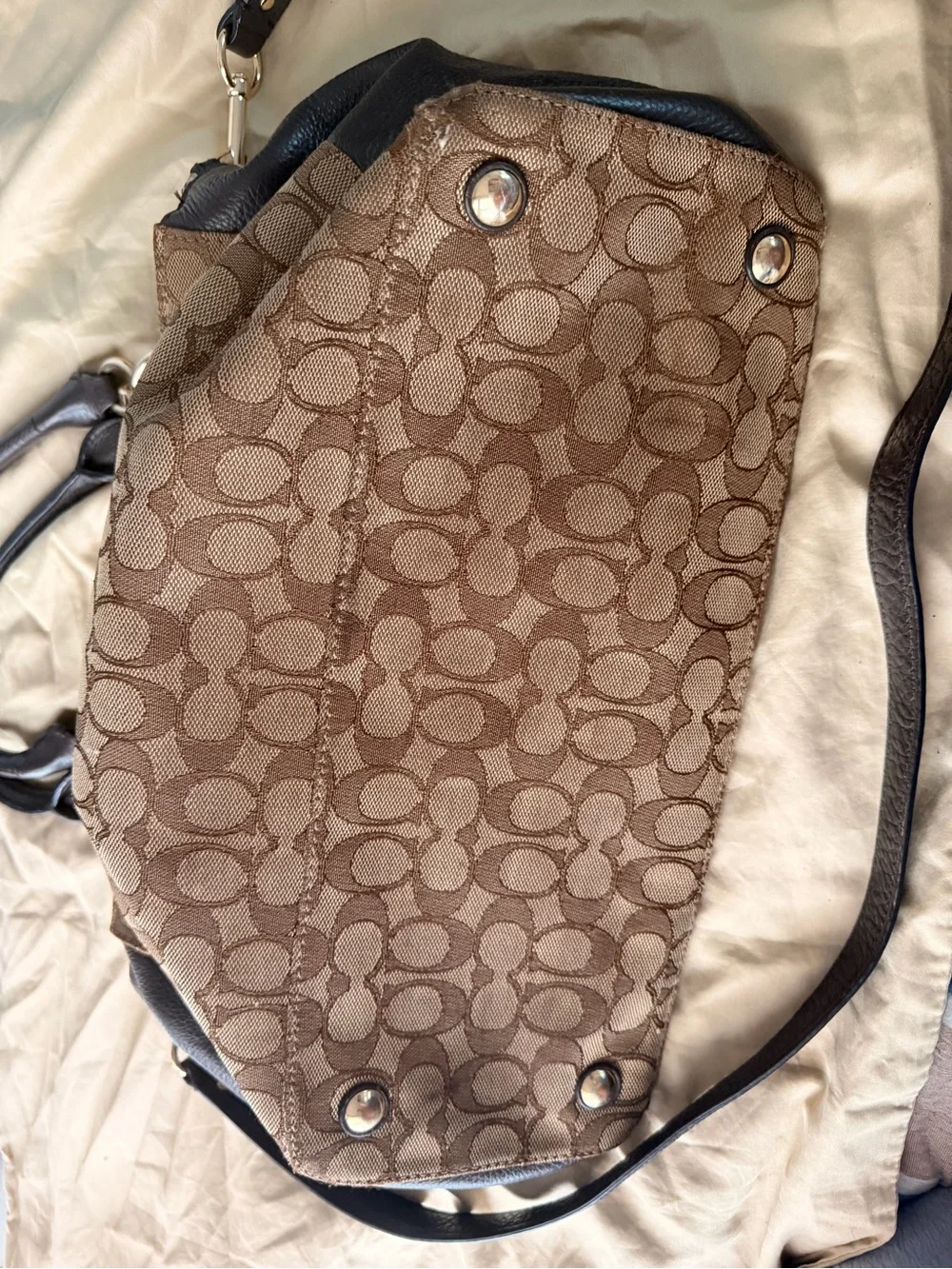 Coach Brown Signature Canvas Satchel with Dark Brown Trim